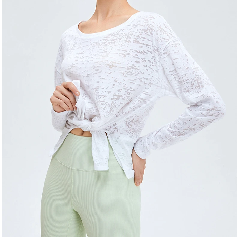 烧花运动瑜伽罩衫女透气宽松休闲速干健身薄上衣