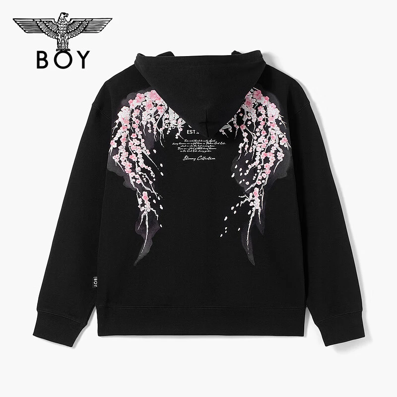 【灵魂莲花】BOYLONDON 男女同款高级设计感定制樱花印花连帽卫衣