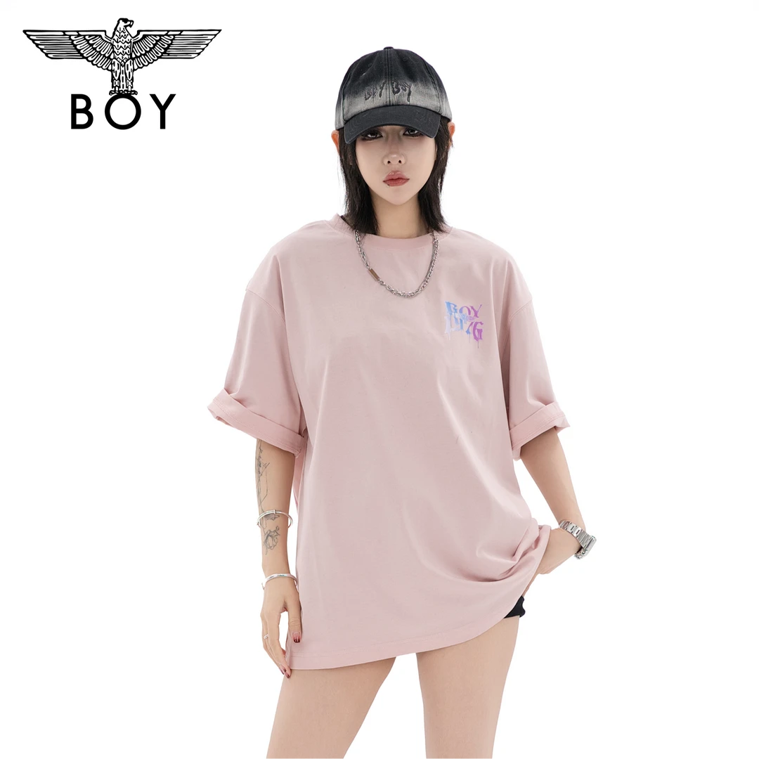 BOYLONDON国潮短袖春夏新品情侣款炫彩三鹰标印花多色T恤N01066