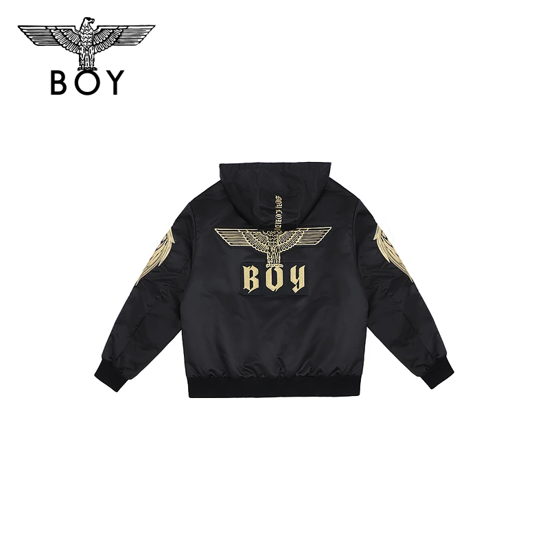 【金色银河】BOY棉服冬款翅膀刺绣黑色连帽加厚外套 N29001