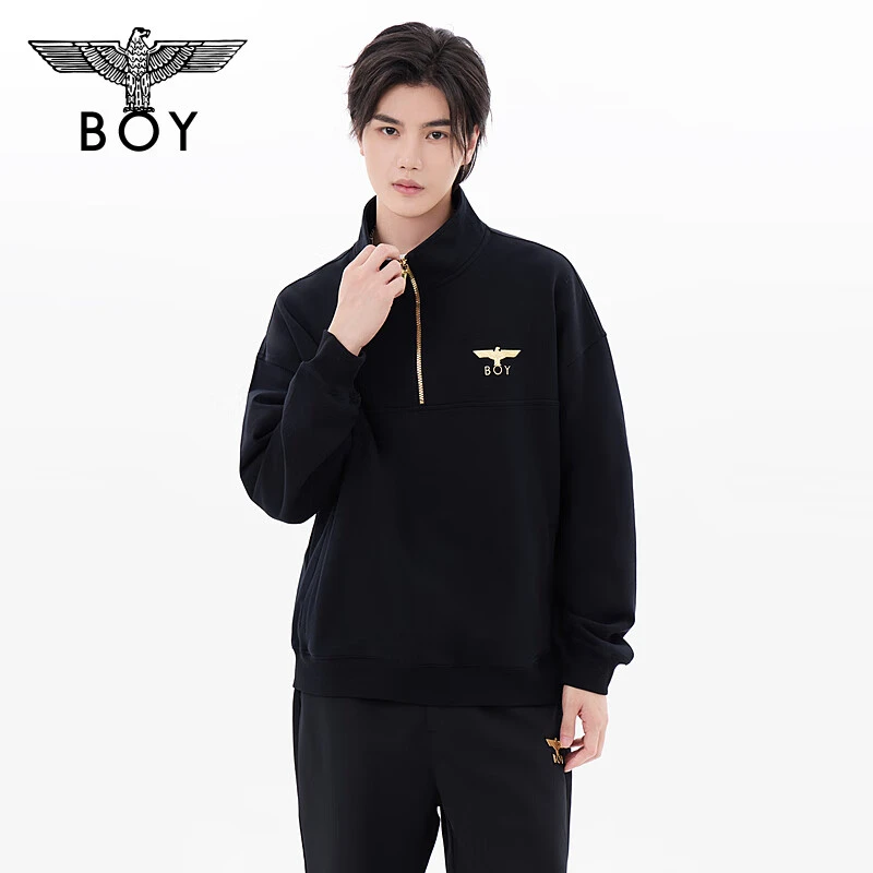 BOYLONDON秋24新品男女同款上衣烫金潮牌半拉链套头卫衣 N03902