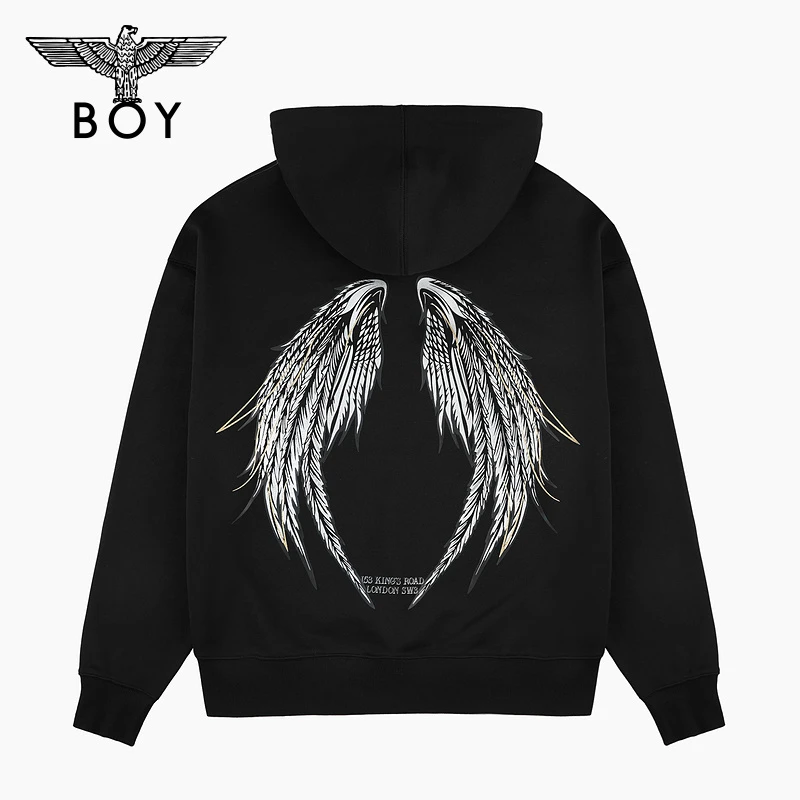 【正义天使】BOYLONDON 男女同款高级设计感细节翅膀连帽套头卫衣