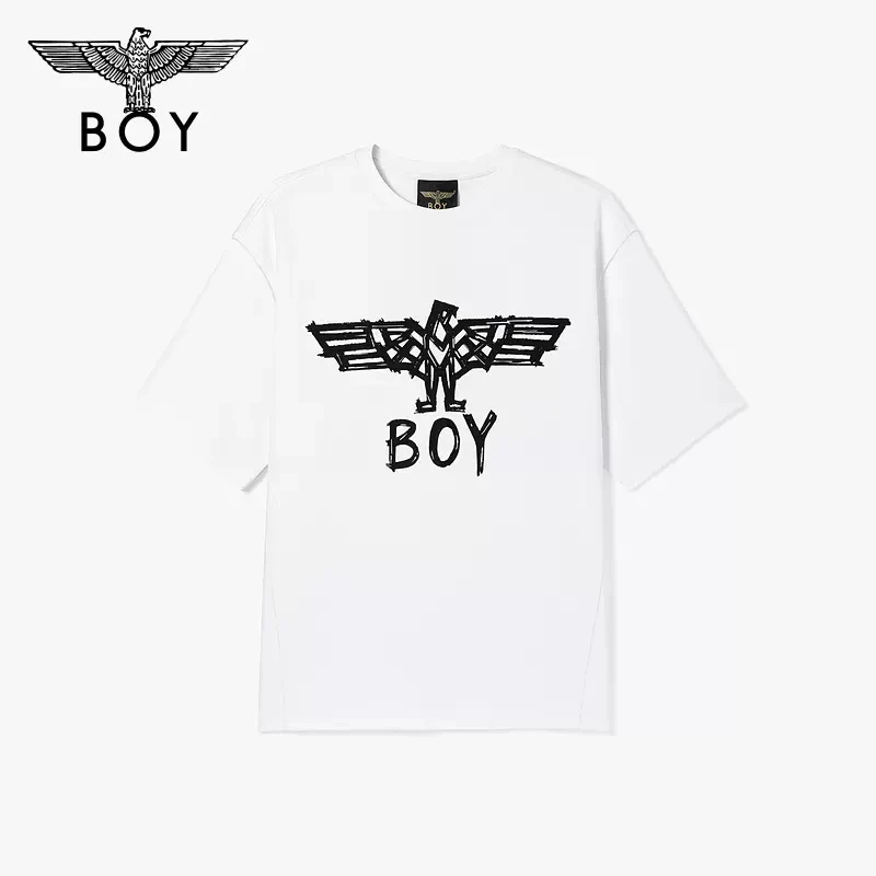 BOYLONDON潮牌百搭男女同款夏季新品经典印花白色圆领T恤N01806