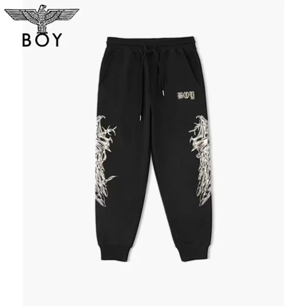 BOYLONDON 男女同款高级设计感品牌烫金翅膀鹰标经典限定针织长裤
