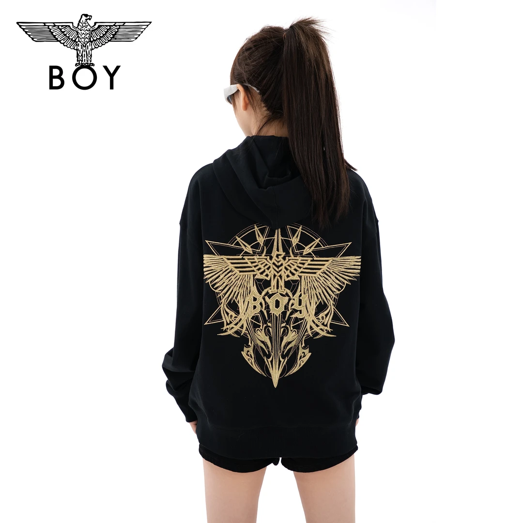 【末日先锋】BOYLONDON潮牌秋季新品创意刺绣黑色连帽卫衣 N04901