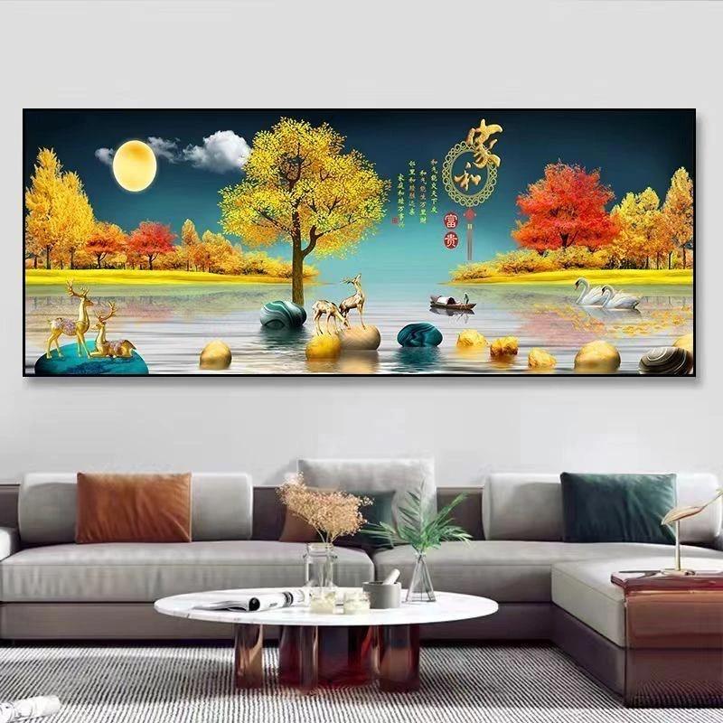 背景墙沙发壁画墙壁背景画办公室挂画横版山水画大气晶瓷画床头