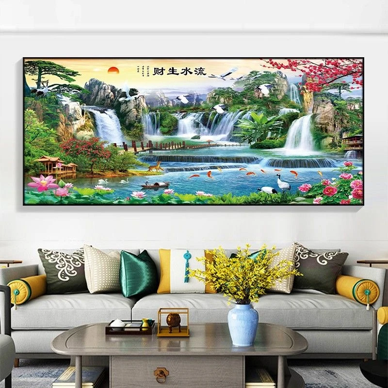 新中式客厅装饰画山水风景沙发背景墙壁挂画大气办公室画油画