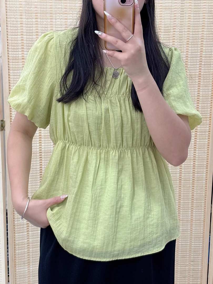 【吉苗条】24171夏季洋气显瘦百搭时尚纯色短袖上衣衫