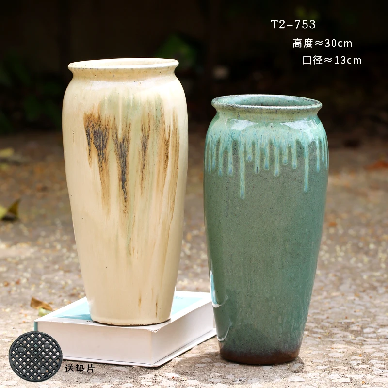 多肉植物老桩花盆陶瓷细高九尾狐直筒复古绿萝陶盆特价T2-753