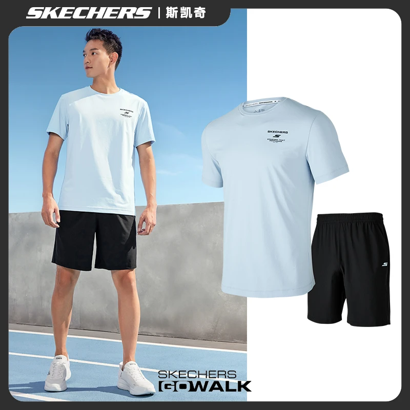 斯凯奇男装T恤舒适透气休闲短袖短裤夏季舒适运动套装-P224M076