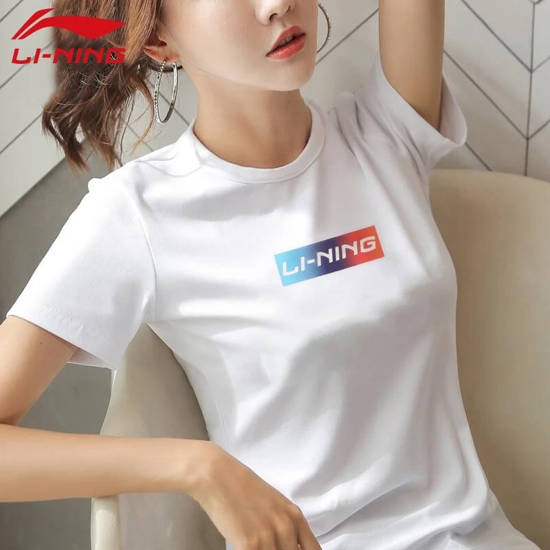李宁短袖t恤女士衣服运动服饰夏季半袖体恤上衣休闲时尚文化ins衫