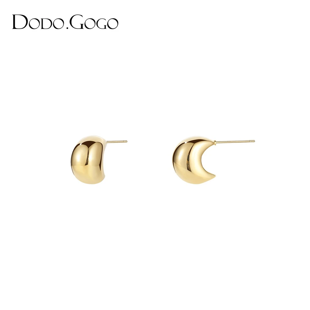DODOGOGO 合金耳饰 简约小豆子ins耳钉轻奢高级金属风个性耳环