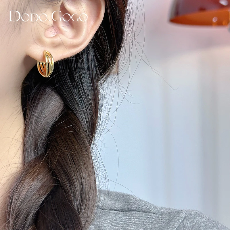 DODOGOGO 合金耳饰 气质轻奢时尚百搭素款小众简约精致圈圈耳环女