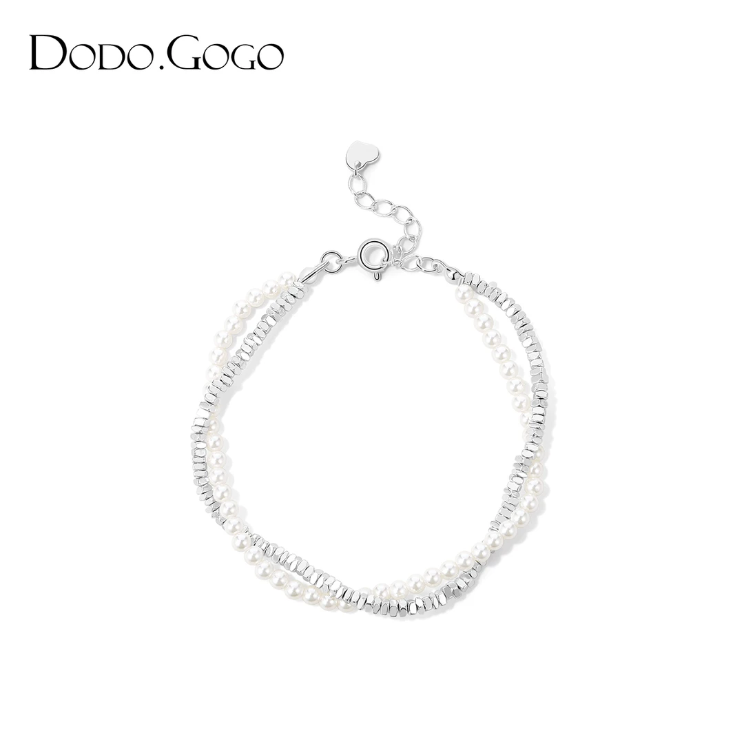DODOGOGO 合金仿珍珠手链 气质白色时尚小众简约ins拼接叠戴