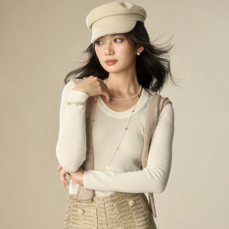 VICKYY原创设计春季新款保暖打底针织圆领羊毛温暖名媛风针织衫女