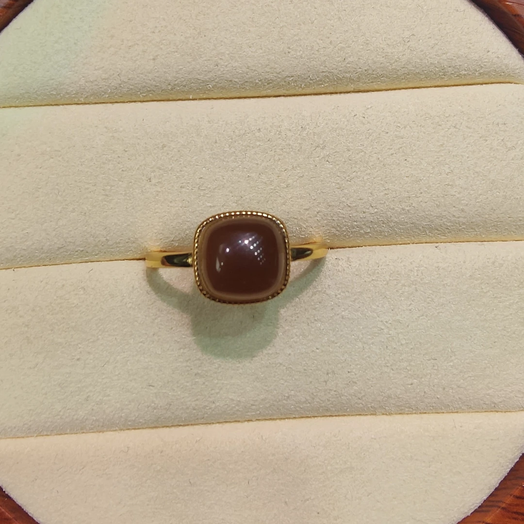 s925银镀金和田玉糖料方糖戒指