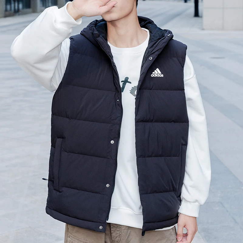 【优选】 阿迪达斯男装马甲运动服连帽夹克保暖羽绒服背心HG6277