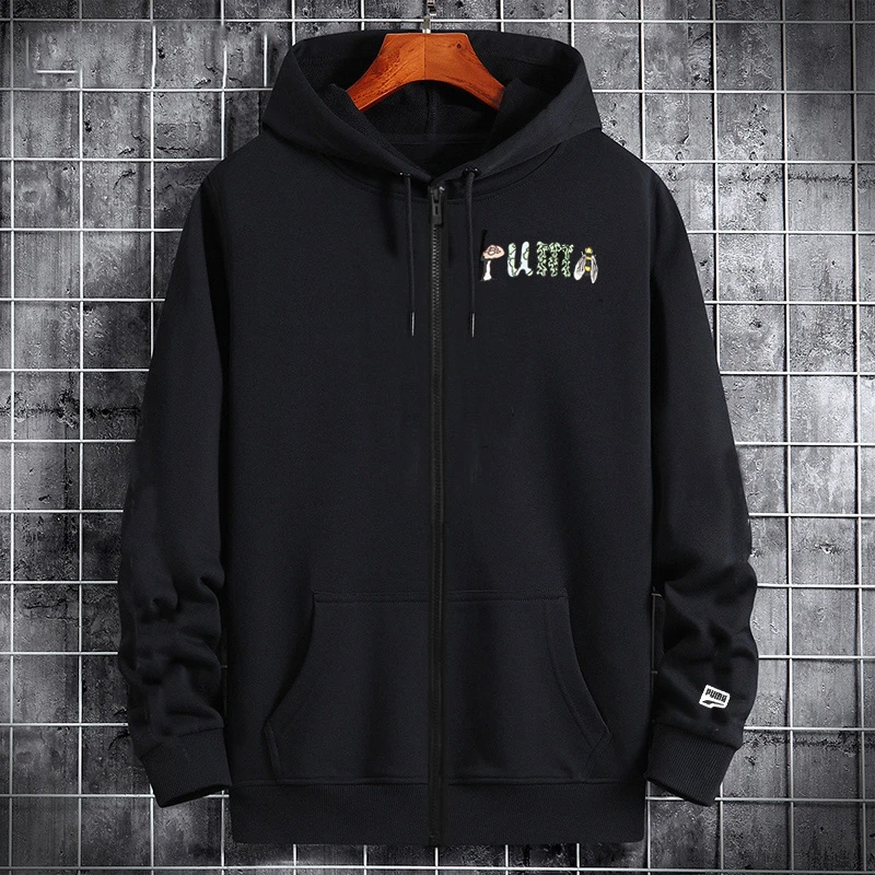 Puma彪马黑色外套男秋季新款运动服连帽健身衣休闲夹克535178