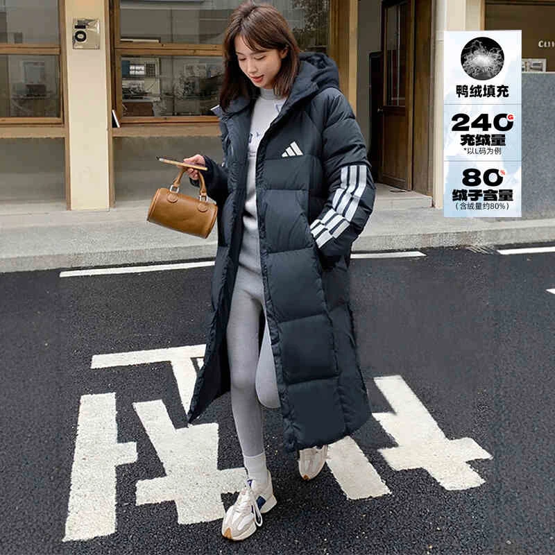阿迪达斯长款羽绒服男女装2025新款连帽加厚运动上衣保暖棉羽外套