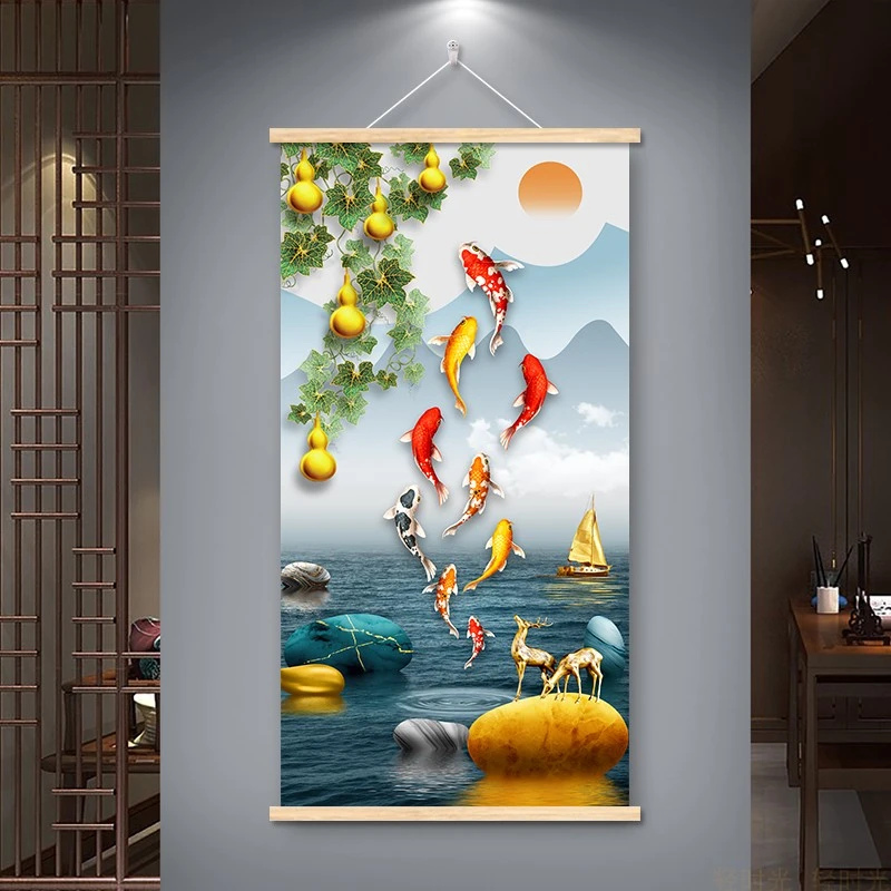 立体挂画装饰画入户玄关年年有余墙画免打孔布艺电表箱装饰遮挡画