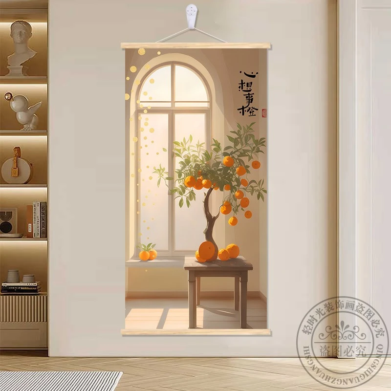 柿柿如意玄关入户装饰画简约现代客厅餐厅壁画免打孔事事如意挂画