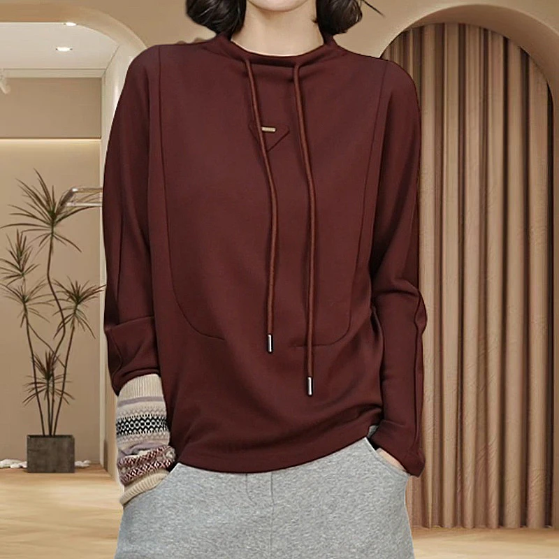 韩版大码时尚洋气宽松立领纯色卫衣女秋季休闲显瘦内搭打底衫上衣