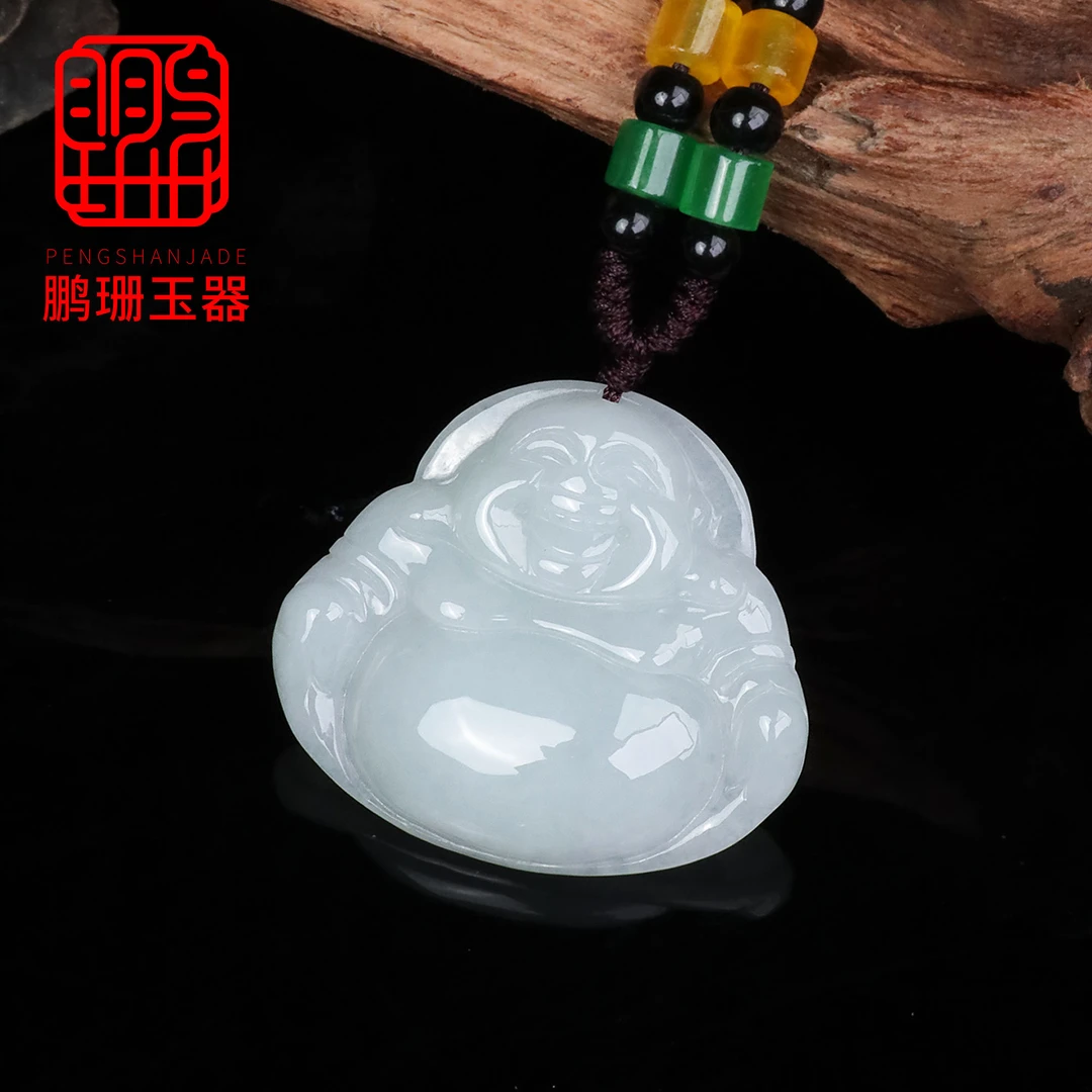 天然翡翠A货弥勒佛公吊坠牛奶底大肚佛玉坠186多样性发其一