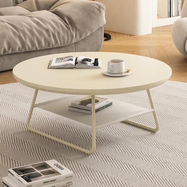 奶油风圆形茶几客厅家用简约小茶几现代轻奢极简小户型圆茶几组合