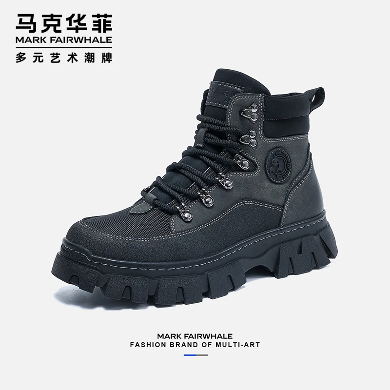 马克华菲男鞋马丁靴男款靴子工装靴中帮靴男士男生四季马丁靴男款