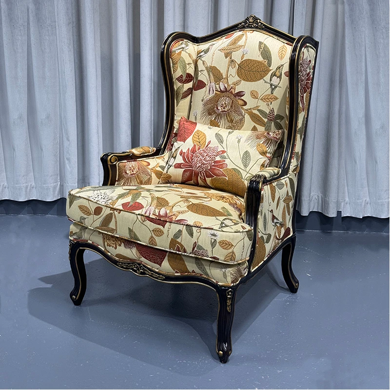 美式实木沙发椅客厅单人沙发布艺休闲椅卧室椅子老虎椅家用靠背