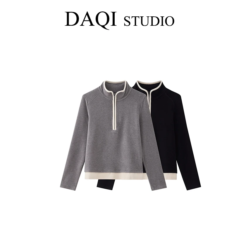 no退no换【撞色半拉链】雅丹新款韩版百搭舒适长袖T恤G172-1220