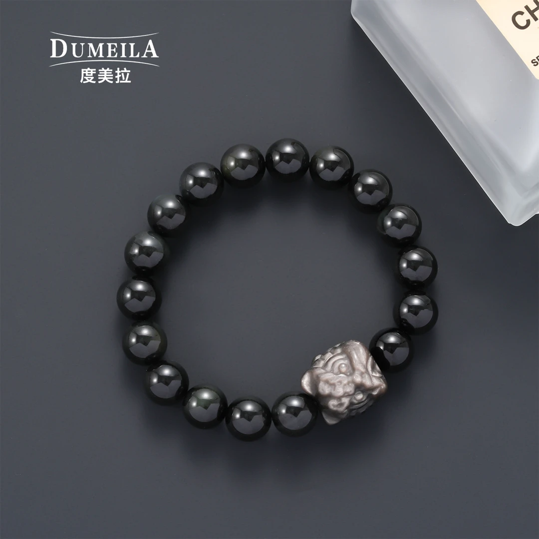 精品黑曜石手串简约百搭小众黑曜石醒狮单圈手串SL-21