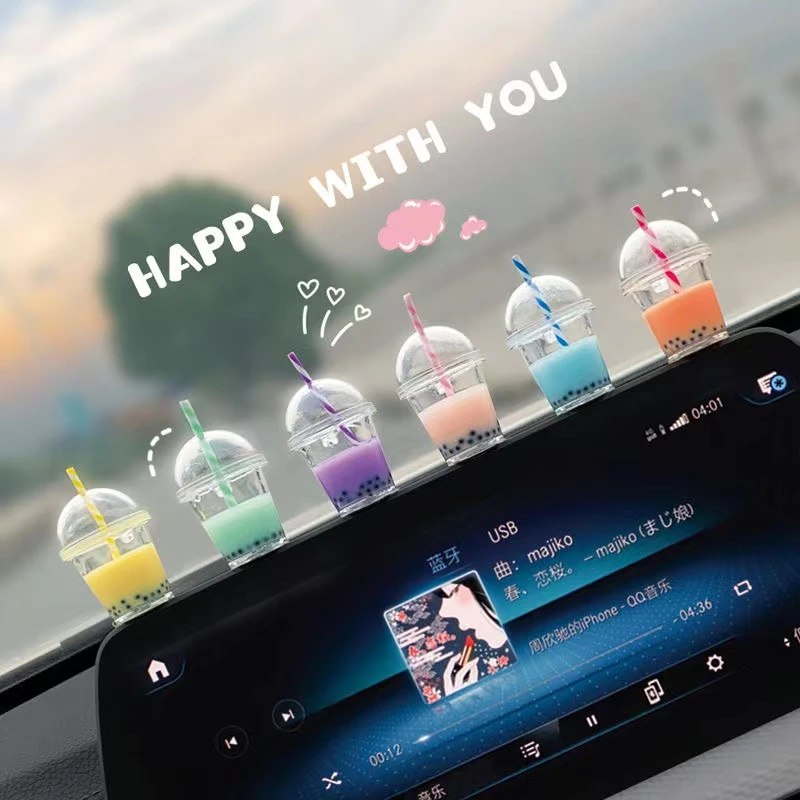 汽车小奶茶摆件网红中控台迷你创意diy屏幕装饰车内饰品车载用品