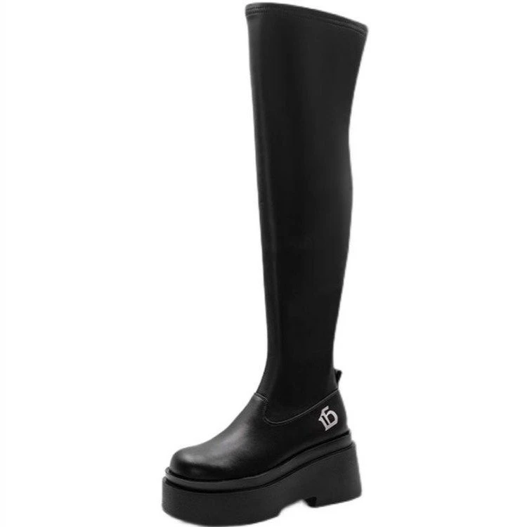 巨显身高巨好看厚底过膝长靴女弹力瘦瘦靴大筒围粗腿气质长筒靴