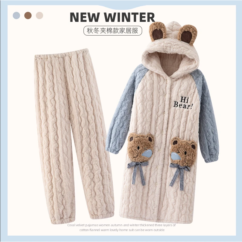 新款连帽夹棉女鼻涕熊冬季锁温可爱睡衣宽松显瘦无束缚可外穿套装