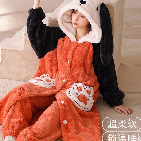 秋冬季新款2025年睡衣长袖袍套舒适时尚加绒加厚锁温可外穿家居服