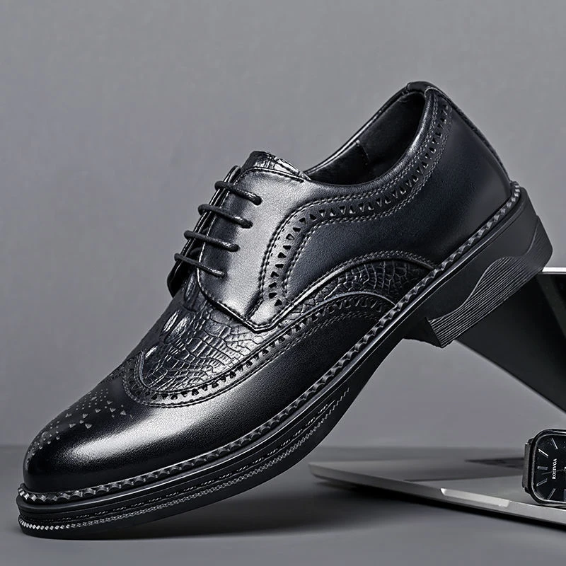 2022年春秋新款圆头男士皮鞋男款商务英伦男鞋厚底婚鞋工作鞋子男