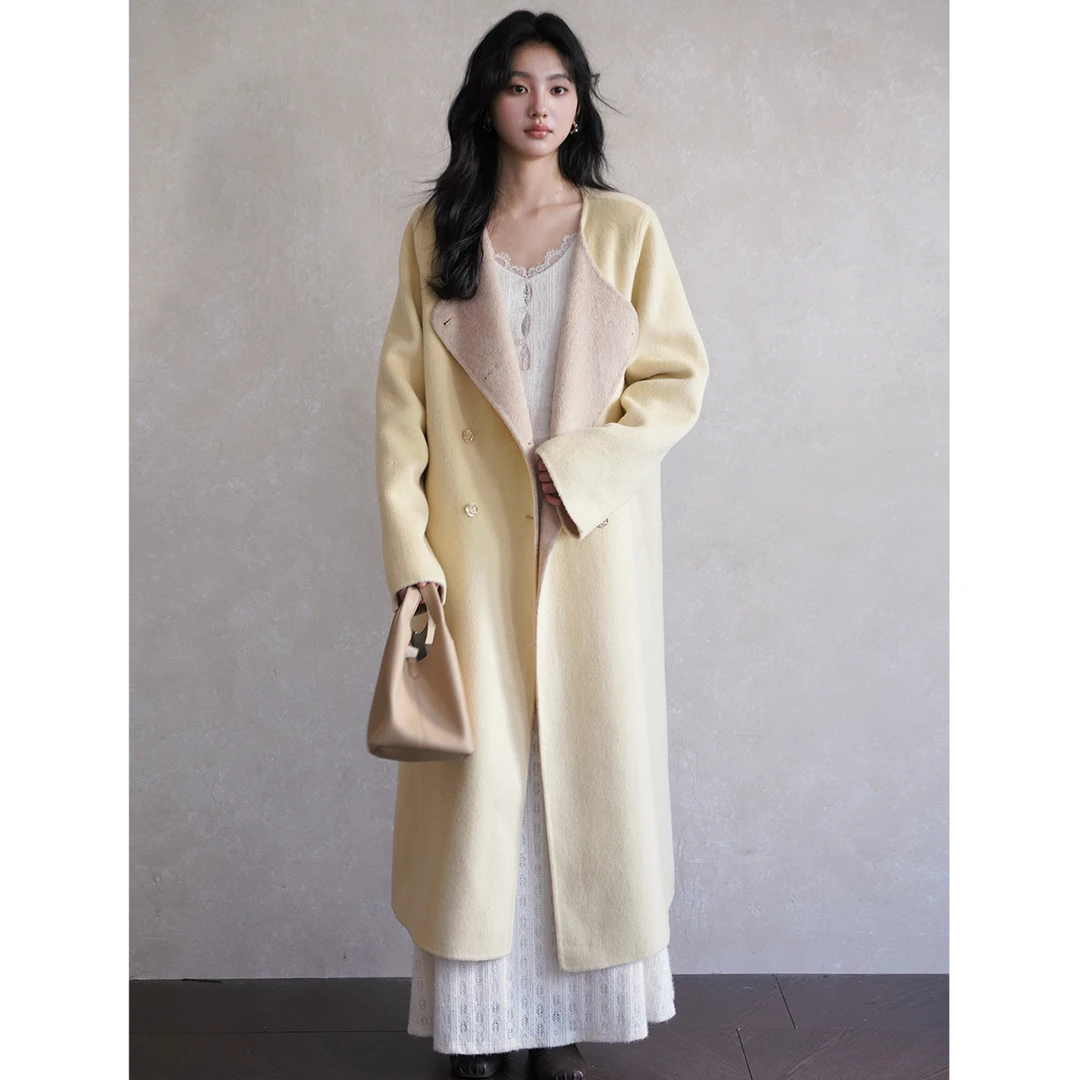 贰羊设计【兰奕】100%羊毛大衣双色双面呢大衣外套女2024冬季新款