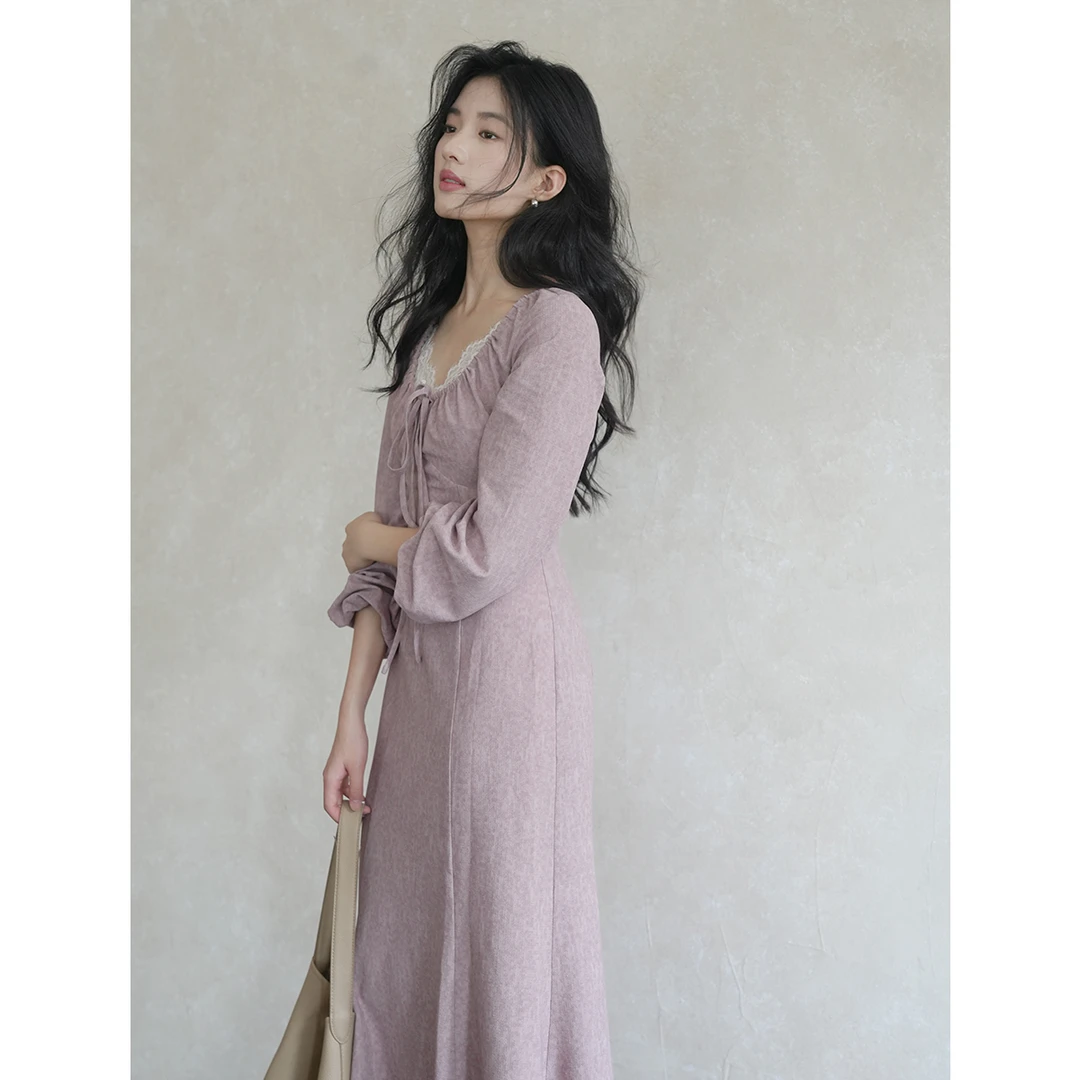 TYANG贰羊设计【雾芙】棉涤U领茶揭连衣裙