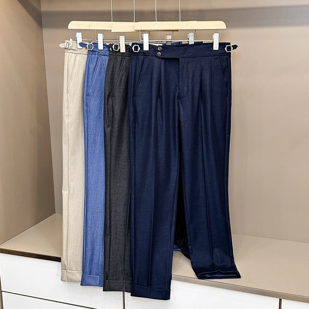 秋冬时尚那不勒斯西裤男士百搭商务高腰垂感小直筒休闲裤男长裤潮