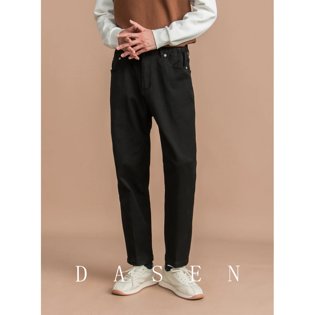 秋冬时尚经典黑色小直筒牛仔裤男士百搭舒适弹力休闲裤子男长裤潮