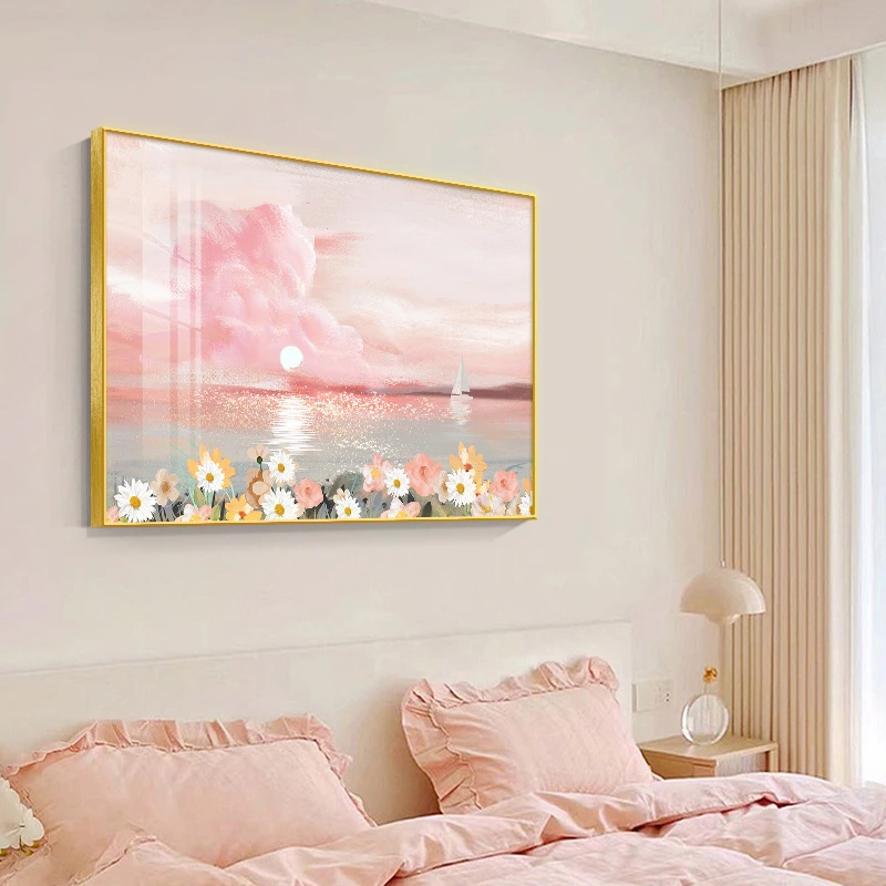 奶油风卧室床头装饰画海上繁花北欧主卧房间挂画现代简约墙面壁画