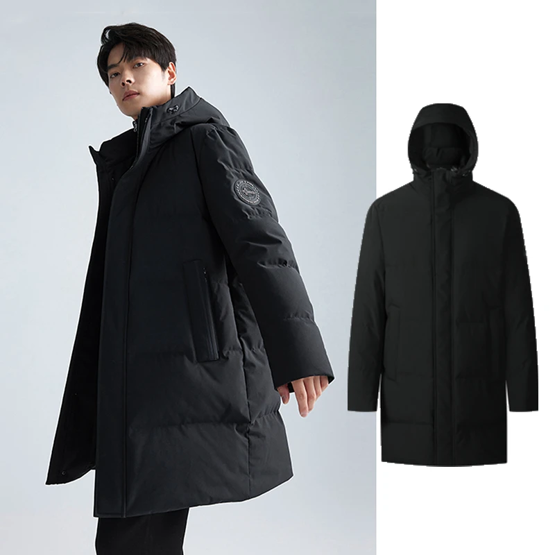 利郎【拒水羽绒】时尚连帽羽绒服中长款户外防风加厚保暖休闲外套冬