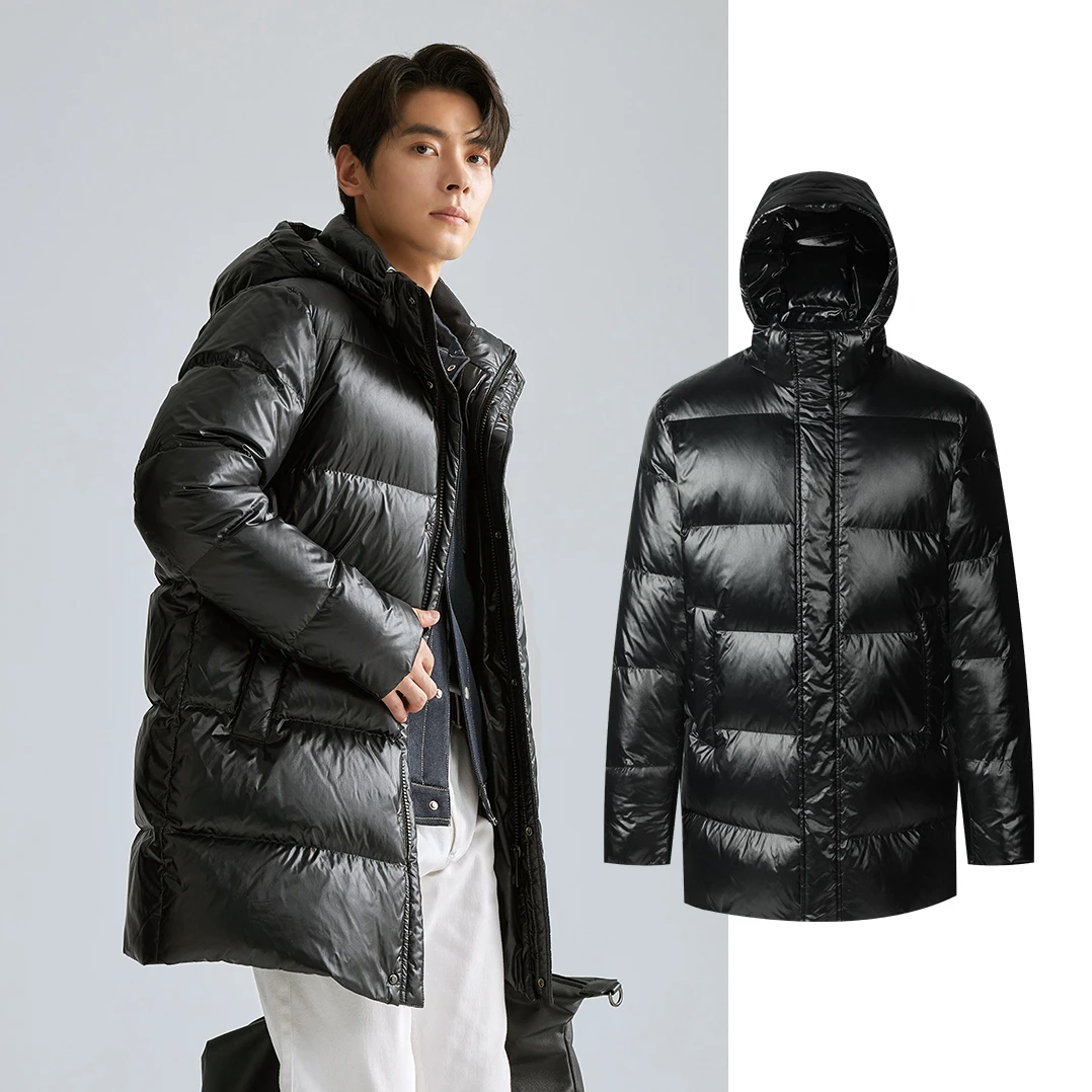 利郎【拒水羽绒】男款休闲时尚连帽羽绒服中长款加厚保暖冬季外套