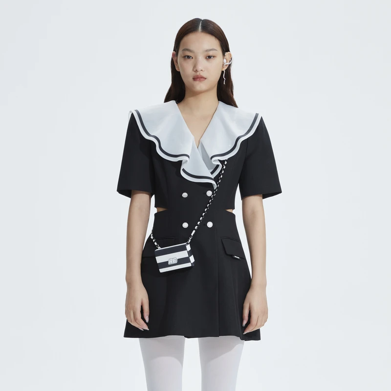 REVAN芮范复古感欧根纱领连衣裙RN11101156