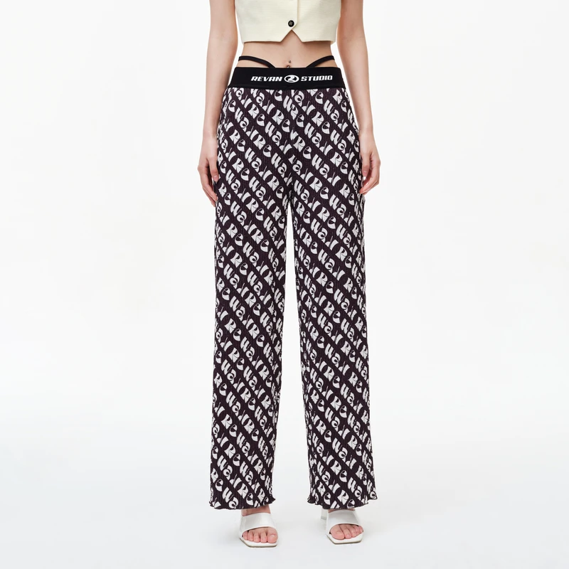 【达人播专属】REVAN芮范运动风腰头满印直筒裤RN31301186