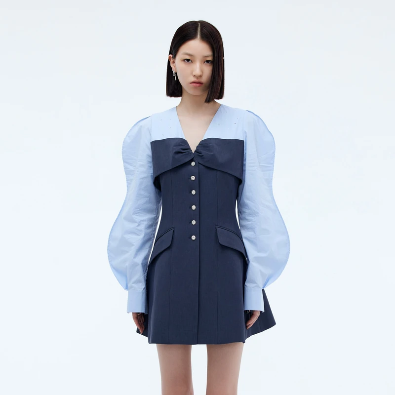 【下架】REVAN芮范设计师款甜酷风衬衫拼接连衣裙RU71101231