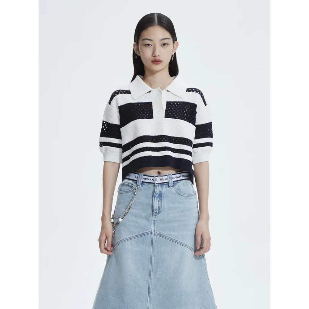 RE'VAN芮范辣妹风肌理撞色针织衫RN10601206