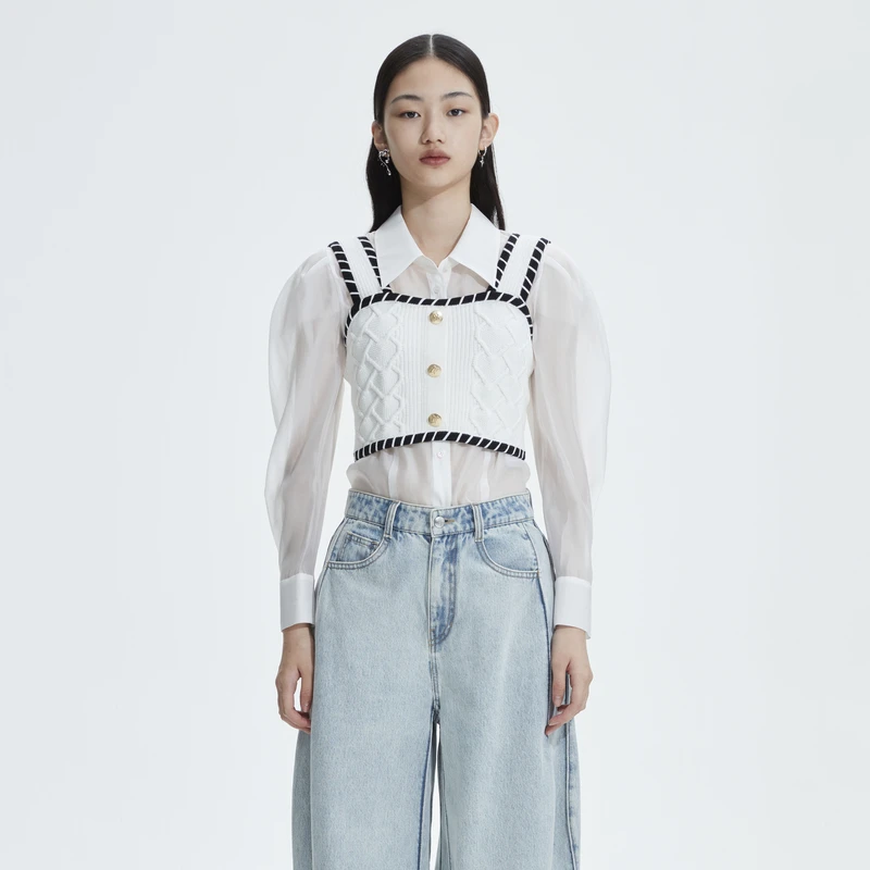 REVAN芮范设计师款甜酷泡泡袖拼接短单衣RN10801080