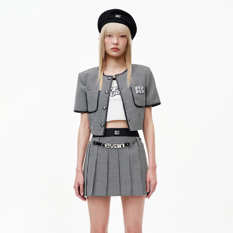【达人播专属】REVAN芮范复古感千鸟格短袖外套RN30105025